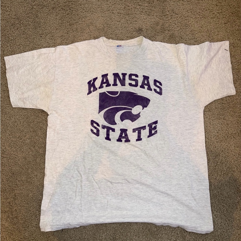 Vintage Kansas State Graphic Tee - Light Gray with Purple Logo